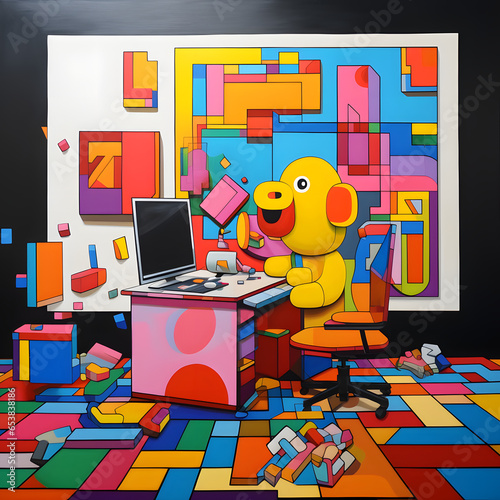 Colourful Office pop art, cartoon style