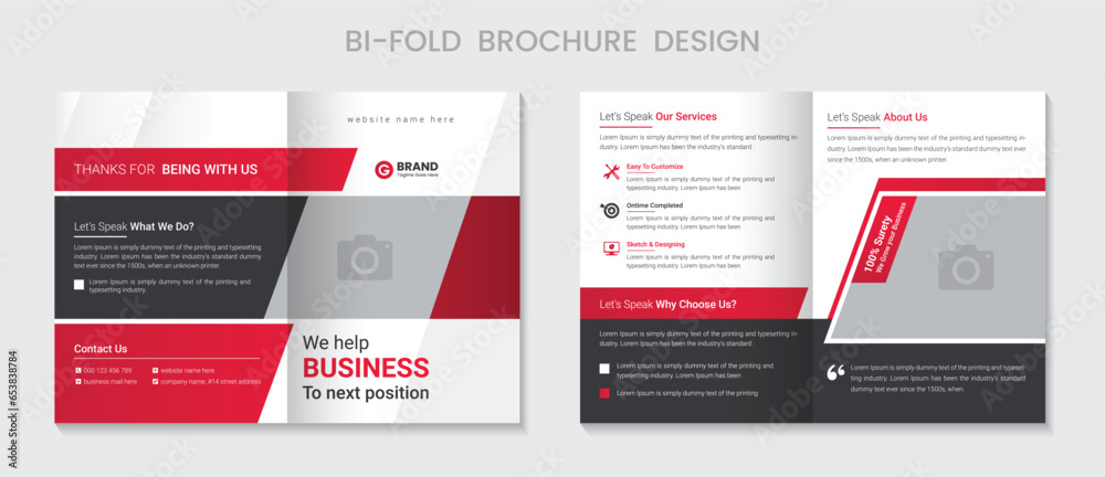 Corporate Business Bi-Fold Brochure Design Template. Design Template Geometric shape used for business Bi-Fold Brochure layout. Corporate Brochure, Business Brochure, A4 with Bleed, Print Ready