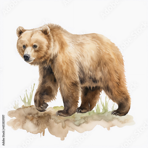 brown bear isolated on white background watercolor illustration © Cool Illustrations
