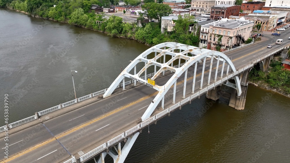 Edmund Pettus bridge over Alabama river in Selma is National historic landmark and location of Bloody Sunday riot protesting denial of voting rights in a Southern state in USA - obrazy, fototapety, plakaty 