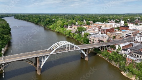 Edmund Pettus bridge over Alabama river in Selma is National historic landmark and location of Bloody Sunday riot protesting denial of voting rights in a Southern state in USA