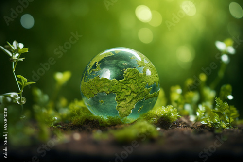 Picture of a green planet earth day nature environment climate change awareness generative AI