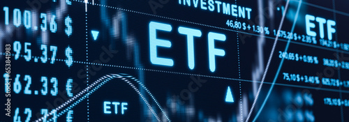 ETF - Exchange Traded Funds; stock market and exchange. Business; trading; investment funds; profit; strategy. 3D illustration