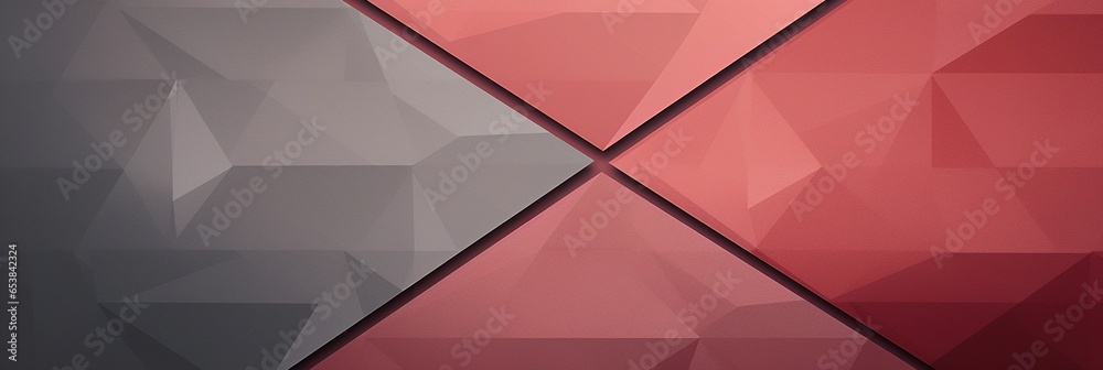 Obraz premium Grey and light red intertwine in a captivating display of modernity, featuring clean minimal geometric shapes, triangles, and a dynamic interplay of gradient, noise, and grain, web banner
