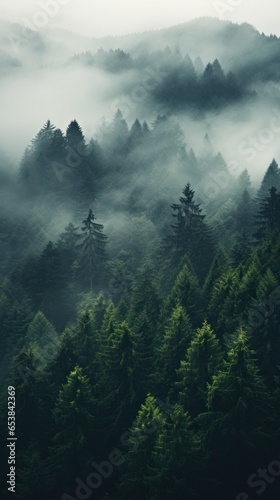 Mountain landscape with coniferous trees background wallpaper
