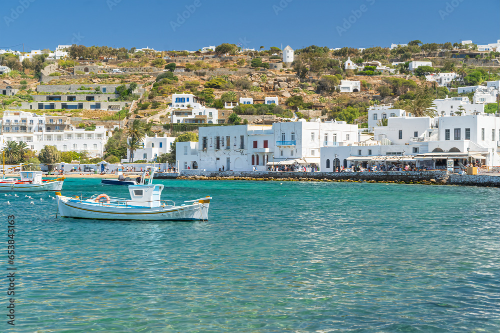 The Bay in Naxos twon on the island of Nazos one of the Cyclades islands in Greece