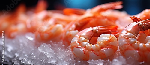 Close up of frozen shrimp Dehydrated food with minimal water Seafood delicacies Selective focus