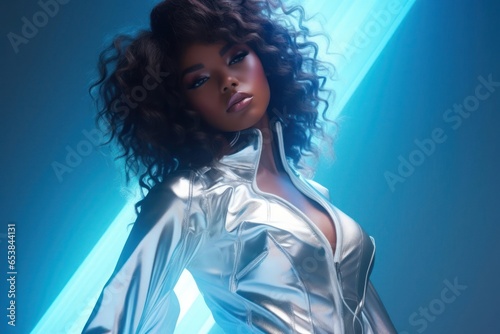 Black Girl Sci Fi Clothing Background Generative AI photo