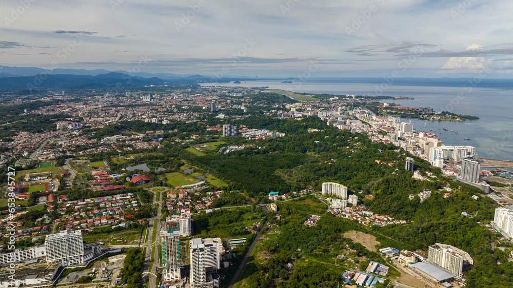 Aerial view of Kota Kinabalu is the state capital of Sabah, Malaysia. Borneo.