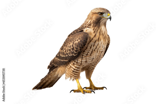 Portrait of brown Hawk or Falcon isolated on transparent background, raptors animal wildlife and habitat concept, Environmental Conservation