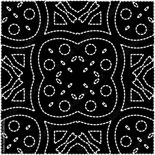 A repeat pattern of white dots on a black background. White mandala.