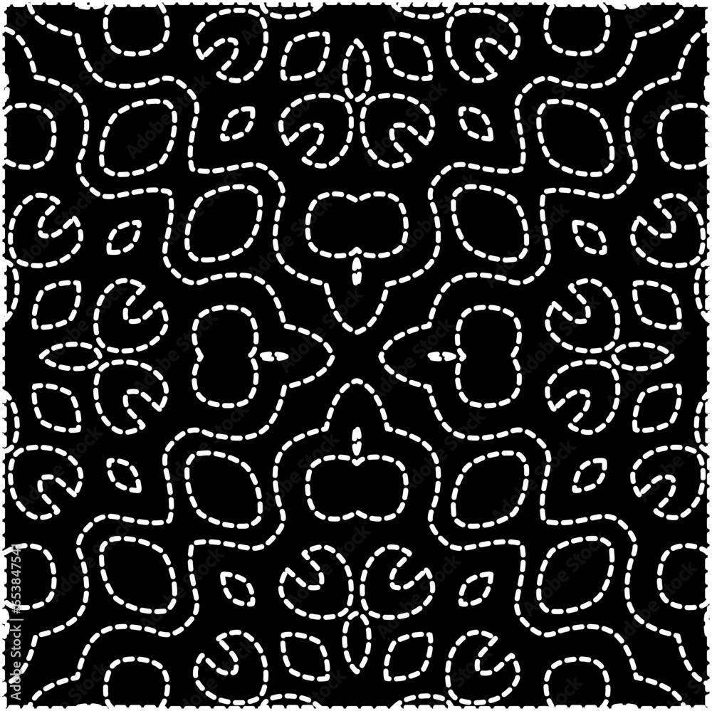 A repeat pattern of white dots on a black background. White mandala.
A repeat pattern of white dots on a black background. White mandala.