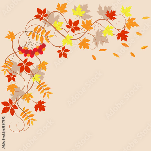 Autumn leaves decoration illustration. fall concept with yellow and red leaves. Typography design. Stock vector