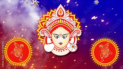 DURGA PUJA LED VIDEO BACKGROUND with Dhak and Flower Dropping photo