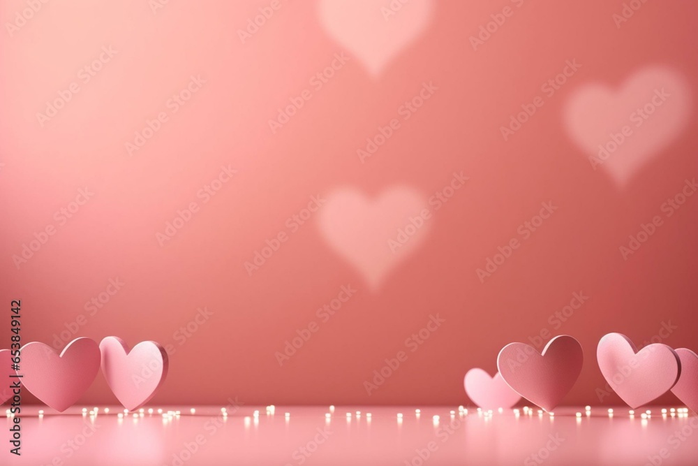 Pink backdrop decorated with glowing, dainty romantic hearts for celebrating Valentine's Day. Generative AI