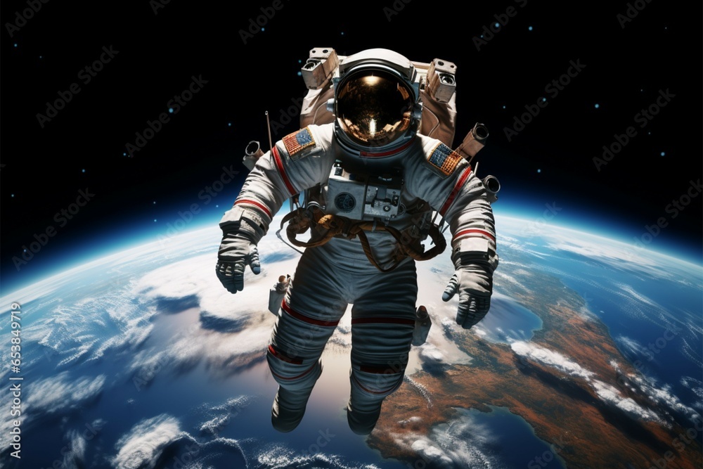 Transformed astronaut soars above Earth, a cosmic guardian in space