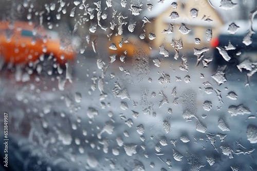 Winters blend car window reveals freezing rain snow transformation outside photo