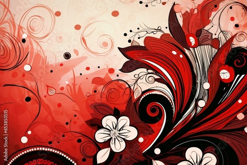 Stunning abstract red doodle with simple floral design. Generative AI