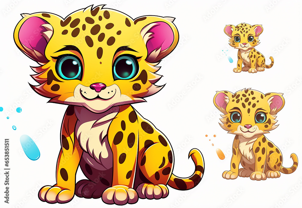 leopardo fofo personagem de clipart colorido. Design de desenho animado para impressão de camiseta, ícone, logotipo, etiqueta, patch ou adesivo. Ilustração vetorial leopardo fofo personagem de clipart colorido. Design de desenho animado para impressão de camiseta, ícone, logotipo, etiqueta, patch ou adesivo. Ilustração vetorial