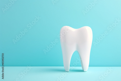 Tooth on light blue background with space for text