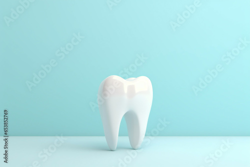 Tooth on light blue background with space for text