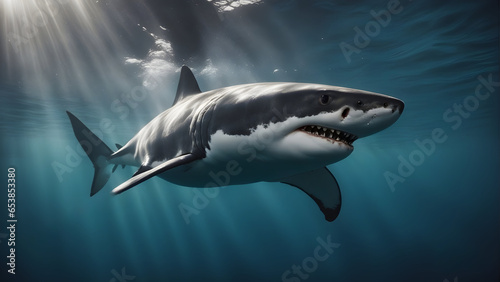 Great White Shark in the thrilling sea.  generative ai 