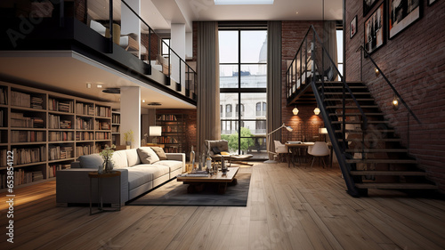 Modern loft apartments, 3D visualization, modern interiors. Generativa AI