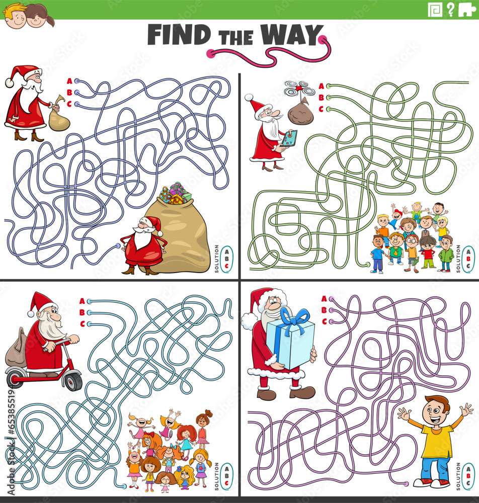 maze games set with Santa Claus on Christmas time