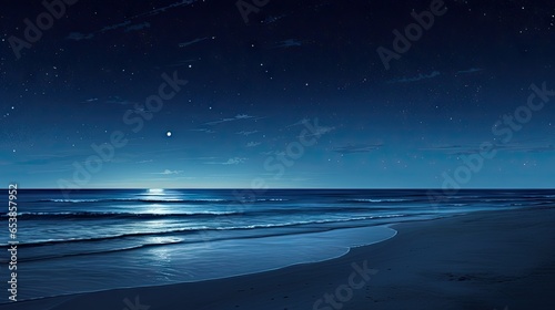  a full moon over the ocean with a beach in the foreground.  generative ai