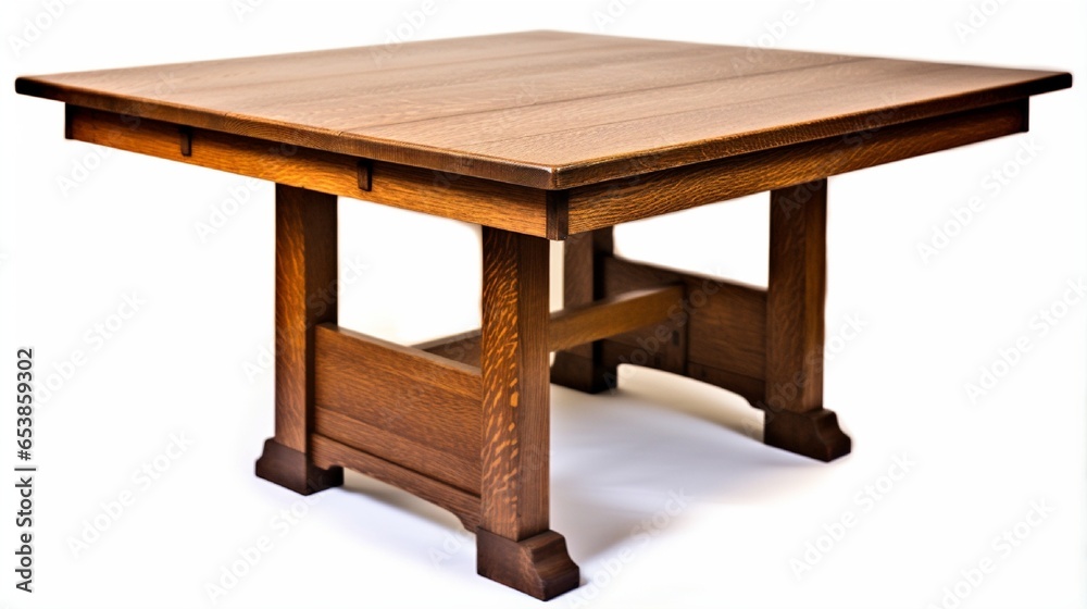 Isolated on white, an arts and crafts oak dining square table. Isolated on white, an arts and crafts oak dining square table.