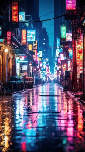 Vibrant streetscapes alive with neon lights