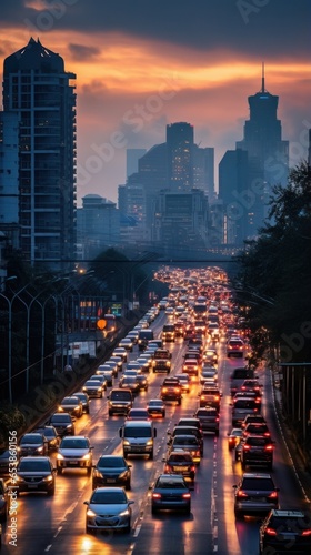Busy night traffic on illuminated city roads