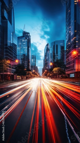 Colorful light trails from passing cars at night