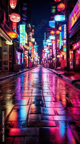Vibrant streetscapes alive with neon lights