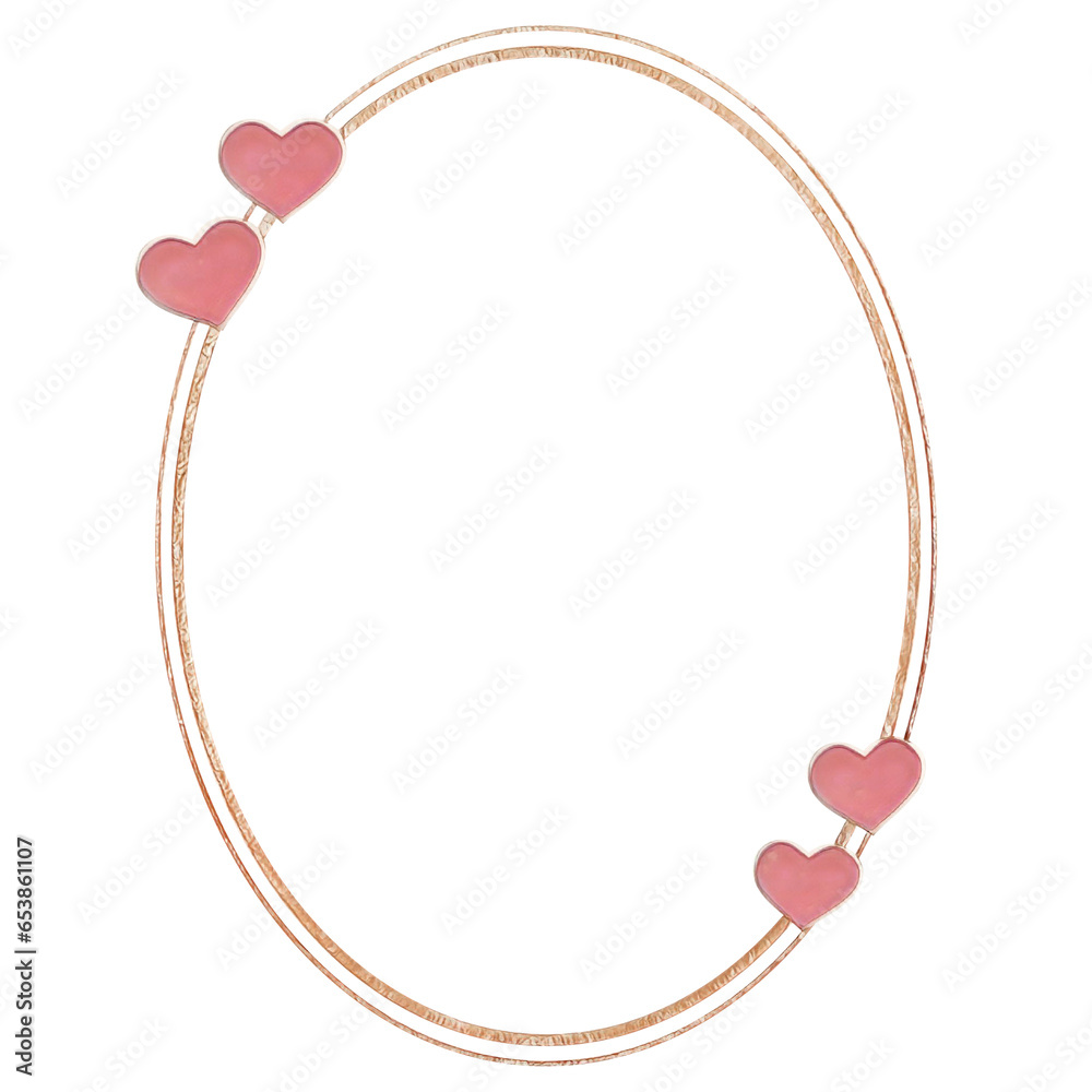 pink glitter hearts oval frame isolated on white background or ...