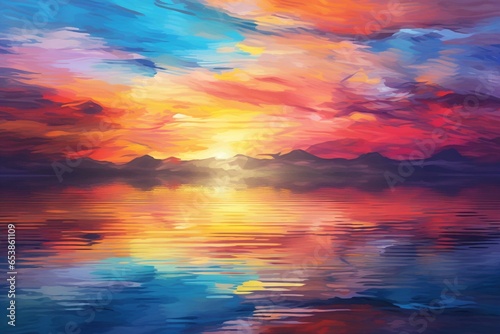 colorful horizon reflecting on water. Generative AI © Sawyer