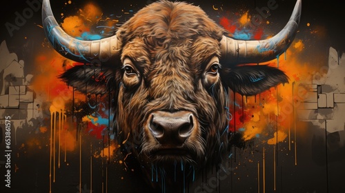 American Bison portrait with street art elements