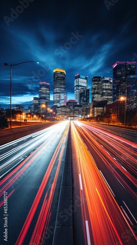 Colorful light trails from passing cars at night