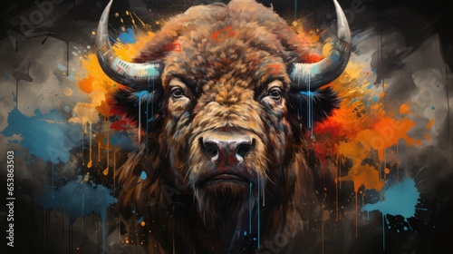 American Bison portrait with street art elements