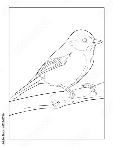 Hand drawing Sketch of a Great Tit, outline Vector Bird Coloring page.