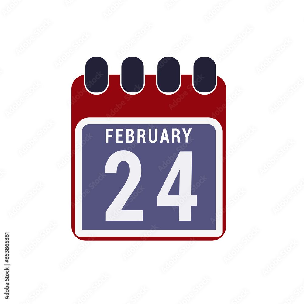 Calendar displaying day 24 (twenty-fourth) of the February - Day 24 of the month. Illustration Calendar displaying day 24 (twenty-fourth) of the February - Day 24 of the month. Illustration