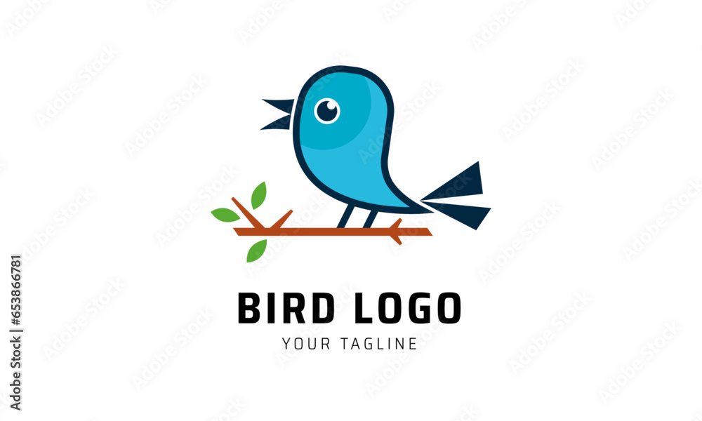 Obraz premium minimalist monoline bird logo design, silhouette of a bird perched on a branch vector illustration 