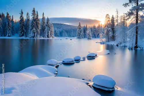 landscape with lake and mountains photo