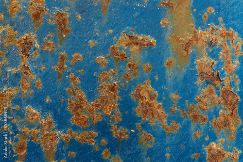 Closeup of rusty blue metal surface as abstract background