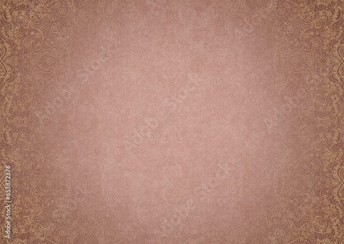 Wallpaper Mural Hand-drawn unique abstract ornament. Light semi transparent pale pink on a pale pink background, with vignette of same pattern in golden glitter on a darker background color. A4. (pattern: p06b) Torontodigital.ca