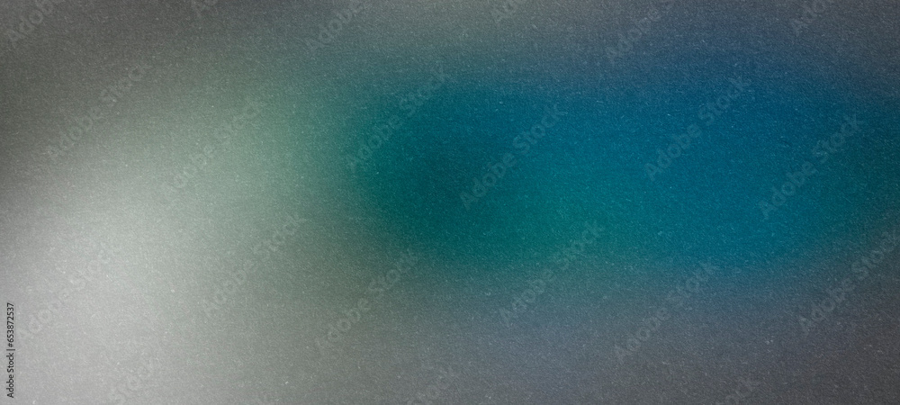 Blue gray background with white glow blurred abstract gradient on dark grainy background, glowing light, large banner size