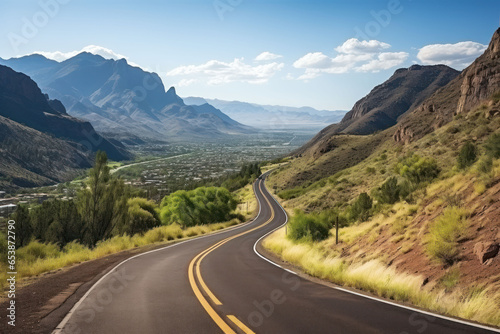 Long automobile road  highway along the mountains and desert  travel concept  traveling by car