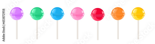 Set of colorful lollipop. Vector cartoon flat illustration. Sweet candy icons.