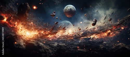 Photographie Planets colliding create new worlds including Moon Universe formation