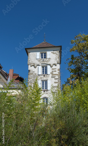 Ueberlingen on Lake Constance, lakeside promenade with Bad tower (city fortification). Baden-Wuerttemberg, Germany, Europe photo